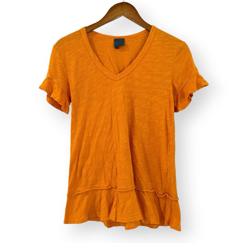 Anthropologie Left of Center Marigold Orange Ruffle Hem Tunic Blouse Medium USA